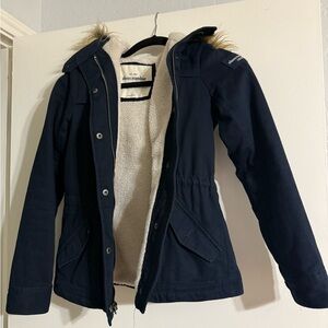 Abercrombie & Fitch girl Dark Blue Utility Jacket with Faux Fur Hood